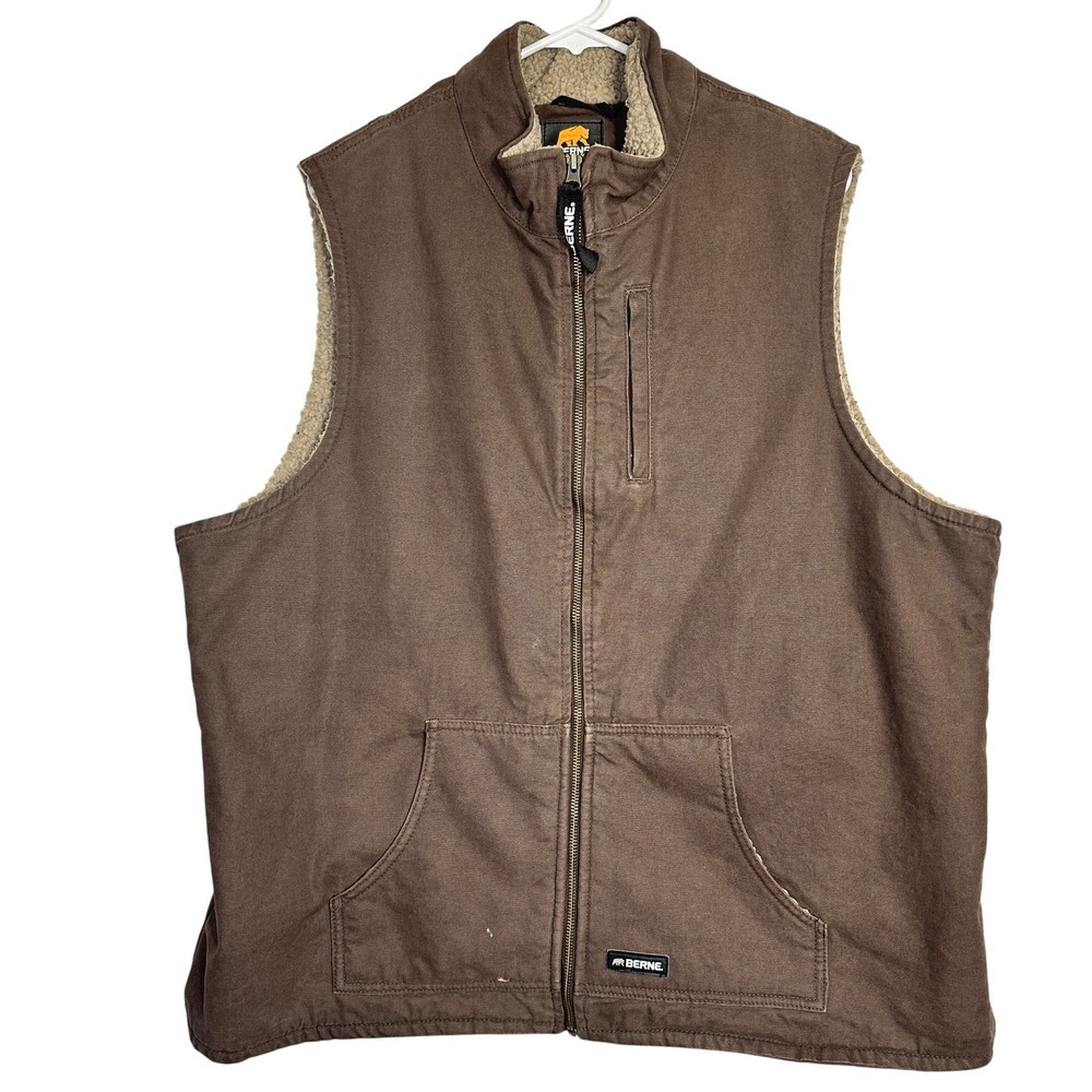 Berne Women's 2XL Brown Duck Sherpa Lined Work Vest Full Zip Outdoor